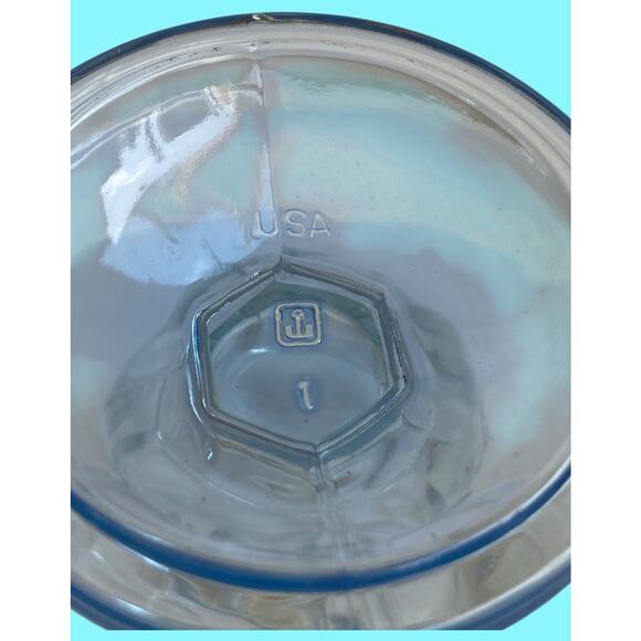 Vtg Unusual Anchor Hocking 4” Tulip Ice Cream Cups Set Of 6 Clear Cup Blue Base - Picture 5 of 13